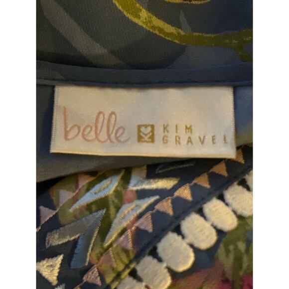 Belle Kim Gravel blue floral embroidered lined blouse 3X flowy business - Picture 5 of 8